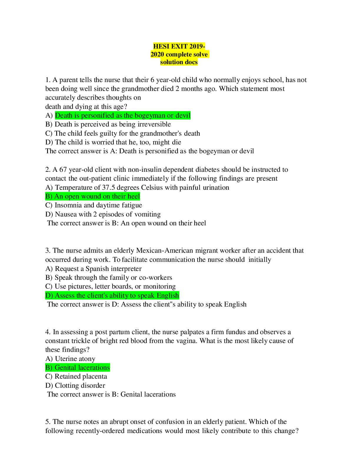 Preview image of HESI EXIT 2019-2020 complete solve solution docs document